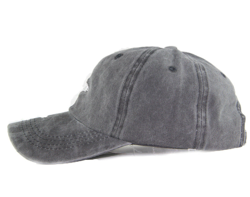 Vintage Washed 100% Cotton Baseball Cap, Small Shark Embroidered Casual Outdoor Sun Hat for Daily Wear