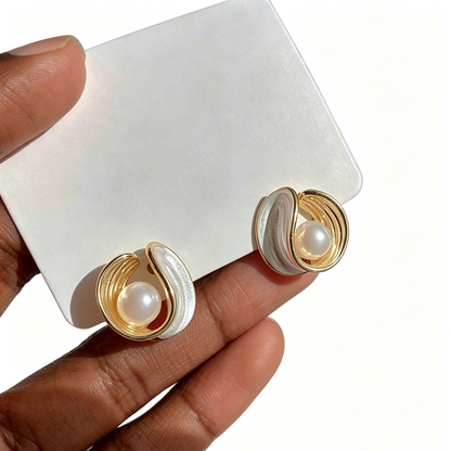 Luxury Enamel Pearl Stud Earrings, Exquisite Elegant Drop Glaze Earrings for Women