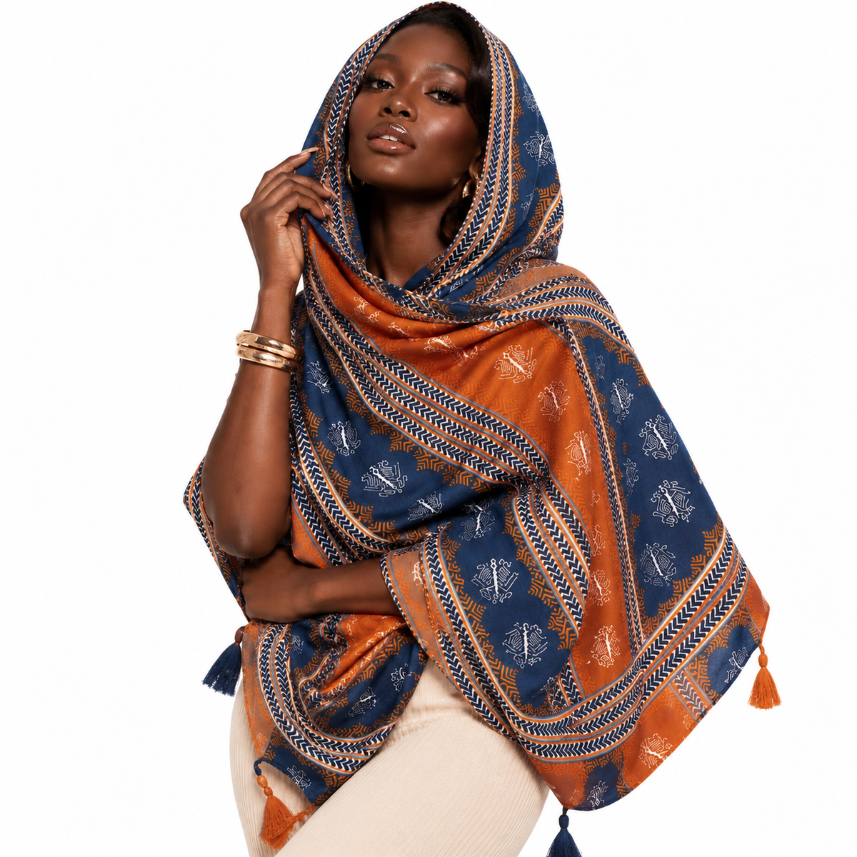 Women Bohemian Cotton Linen Scarf, Large Lightweight Beach Cover‑Up Shawl for Travel Vacation