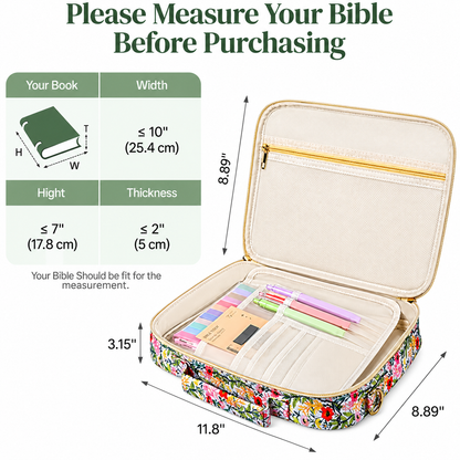 Dustproof Waterproof Portable Bible Carrying Case, Floral Bible Organizer Bag with Handle & Strap