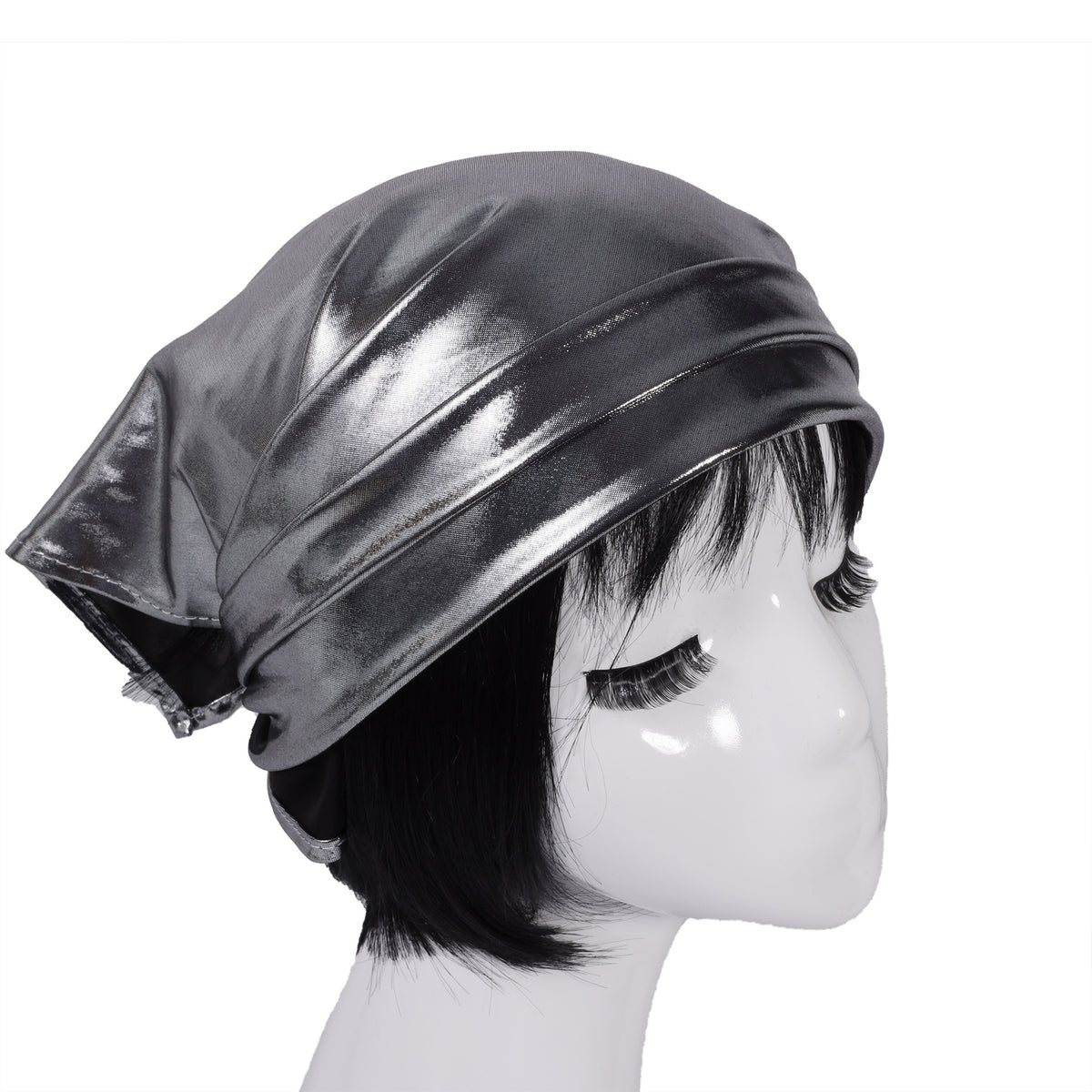 Women Y2K Style Triangle Headscarf, Shiny Metallic Beanie Turban Hat Summer Head Cover