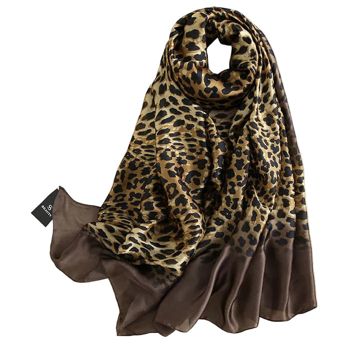 Women Leopard Print Chiffon Scarf, Lightweight Soft Printed Neck Scarf Multi‑Purpose Shawl Wrap