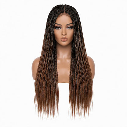 Pure Hand‑Braided Long Box Braid Wig, Ombre Gradient Three‑Strand Crochet Braid Full‑Head Wig