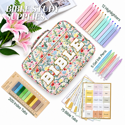 Dustproof Waterproof Portable Bible Carrying Case, Floral Bible Organizer Bag with Handle & Strap
