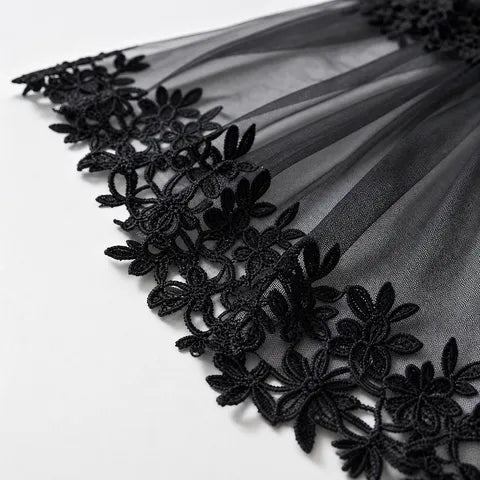Black Floral Lace Sheer Tulle Cape Shawl | Lightweight Transparent Evening Party Cover Up for Formal Occasions