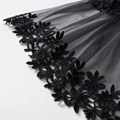 Black Floral Lace Sheer Tulle Cape Shawl | Lightweight Transparent Evening Party Cover Up for Formal Occasions
