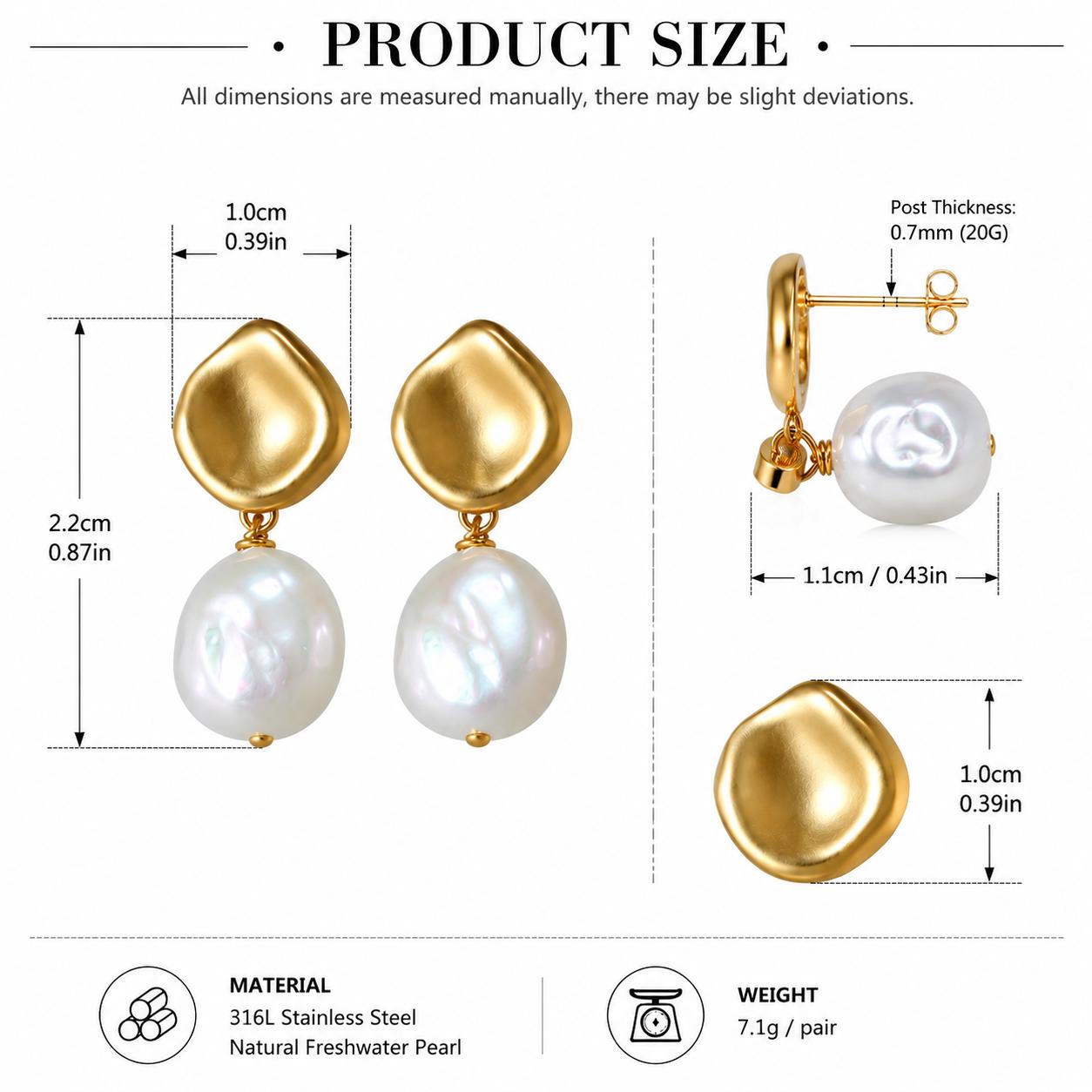 Baroque Freshwater Pearl Drop Stud Earrings, Irregular Pearl Dangle Earrings for Women