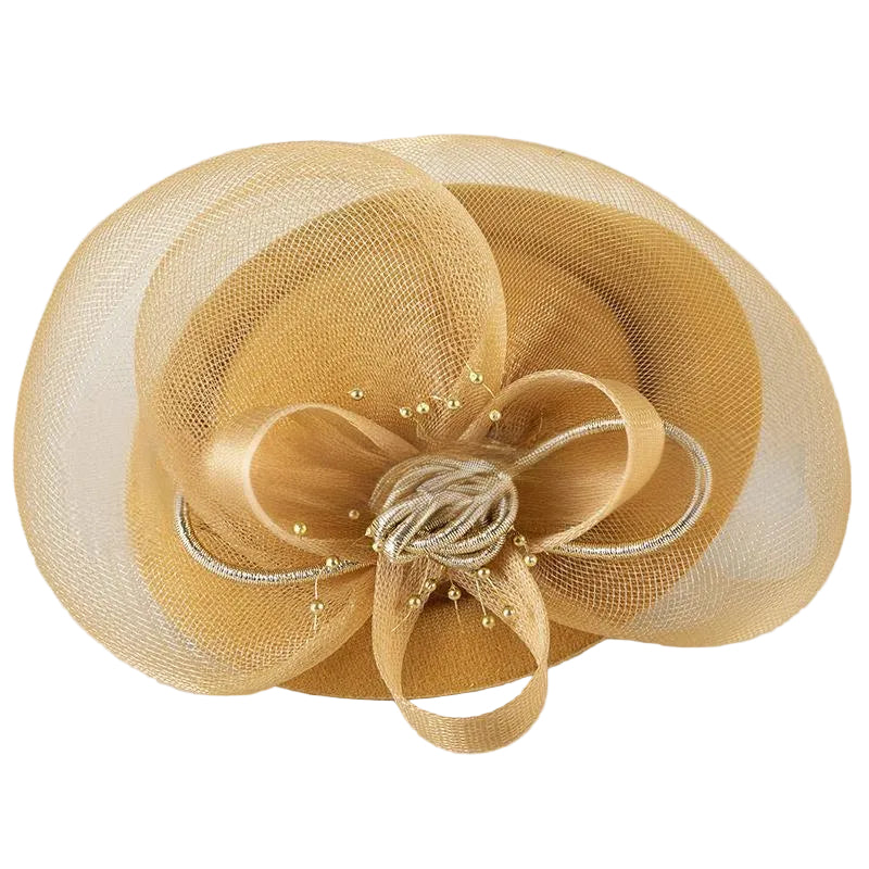 Hand‑Woven Pearl Fascinator Hat, Elegant Mesh Flower Hair Fascinator for Women Party