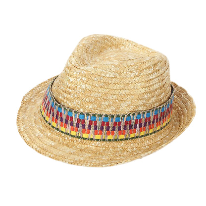 Natural Wheat Straw Woven Sun Hat, Color Decorative Band Breathable Sun‑Protection Straw Hat