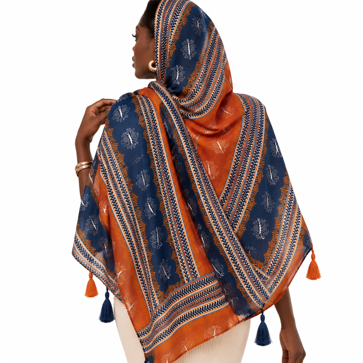 Women Bohemian Cotton Linen Scarf, Large Lightweight Beach Cover‑Up Shawl for Travel Vacation