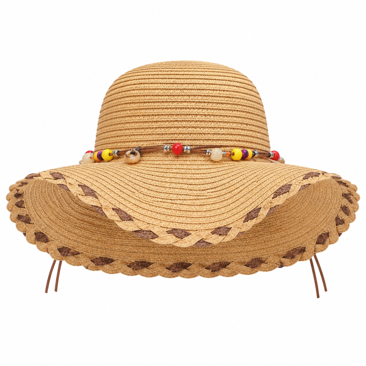 Breathable Fold‑able Straw Hat, Boho Wide Brim Sun Hat for Women Travel Beach Outdoor