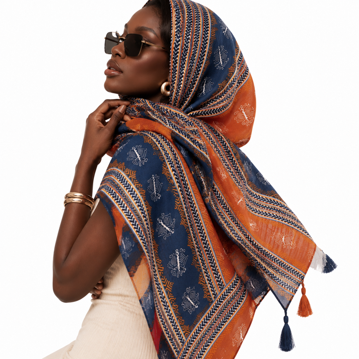 Women Bohemian Cotton Linen Scarf, Large Lightweight Beach Cover‑Up Shawl for Travel Vacation