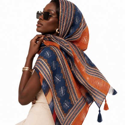 Women Bohemian Cotton Linen Scarf, Large Lightweight Beach Cover‑Up Shawl for Travel Vacation