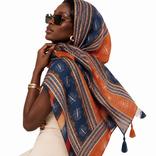 Women Bohemian Cotton Linen Scarf, Large Lightweight Beach Cover‑Up Shawl for Travel Vacation